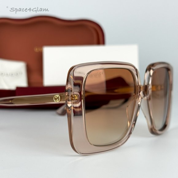 Gucci Women Sunglasses Trans Sand Brown Gradient Mirrored Square GG1314S 005 NEW - Picture 4 of 10